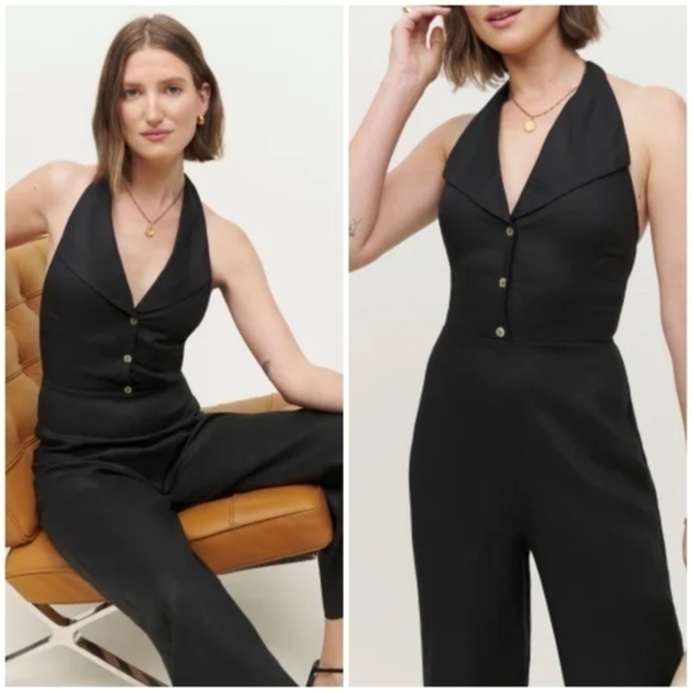 💋Anthropologie Reformation black linen jumpsuit